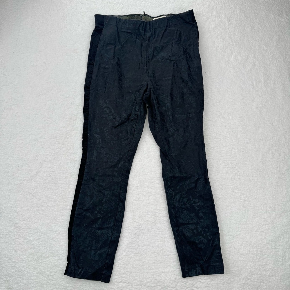 Anthropologie Black Pull On Pants Textured Velvet Polished Going Out Classy Sz 8